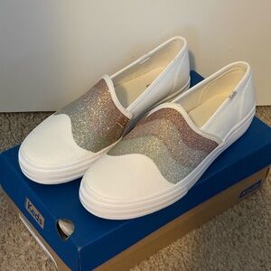 Keds Women's White Glitter Wave Slip-On Sneakers